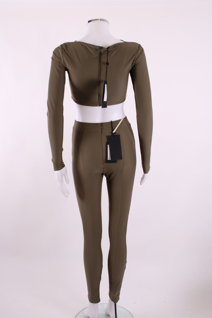 Alex Perry Twisted Cut Out Crop Top & Leggings Khaki S | Default Title, Khaki