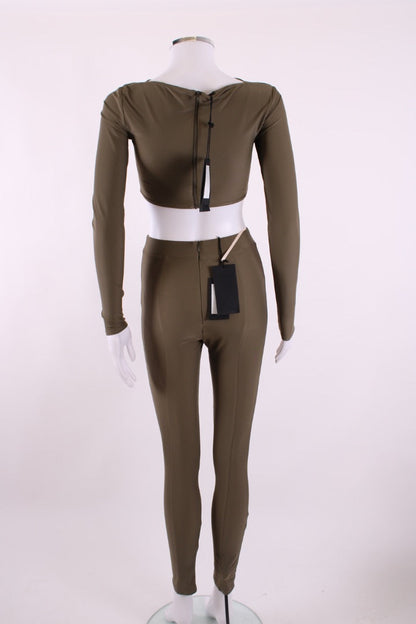 Alex Perry Twisted Cut Out Crop Top & Leggings Khaki S | Default Title, Khaki
