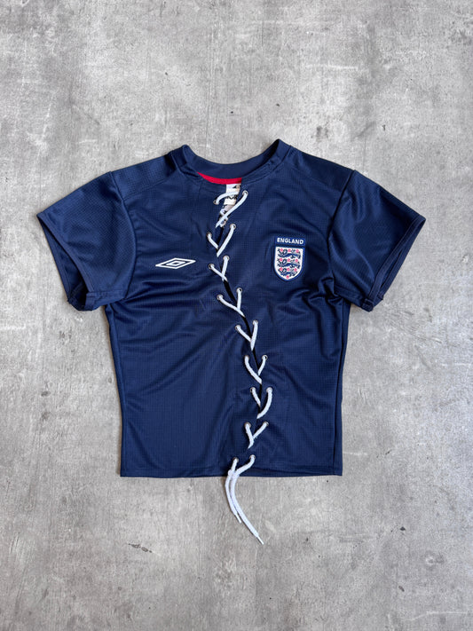 VT Rework: England Navy Asymmetric Lace Front Tee | Extra Small, Multicoloured