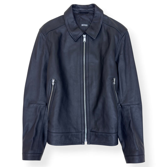 BOSS LEATHER ZIP JACKET NAVY 52 / XL | XL, Navy