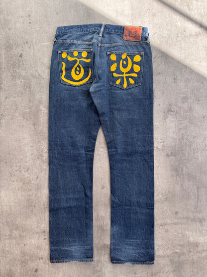 Evisu Lot. 2008 Yellow Graphic Dark Wash Jeans