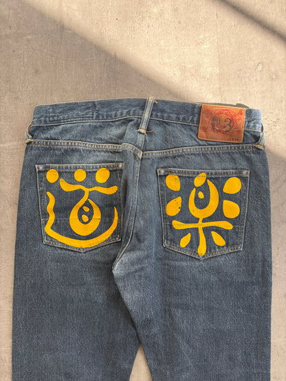 Evisu Lot. 2008 Yellow Graphic Dark Wash Jeans