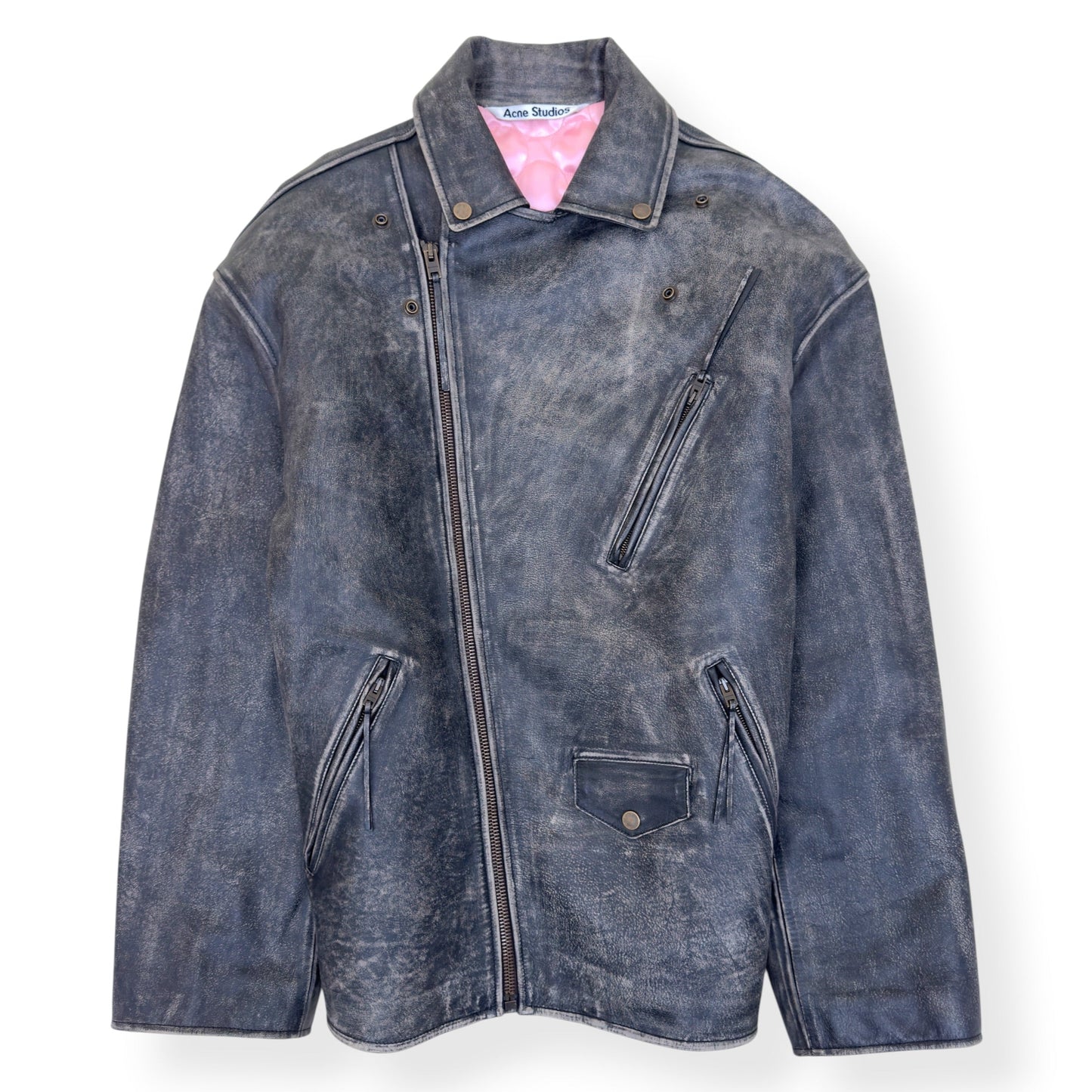 ACNE STUDIOS DISTRESSED LEATHER BIKER JACKET GREY 50 / L | Large, Grey