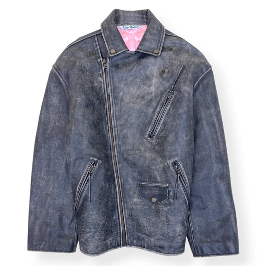 ACNE STUDIOS DISTRESSED LEATHER BIKER JACKET GREY 50 / L | Large, Grey