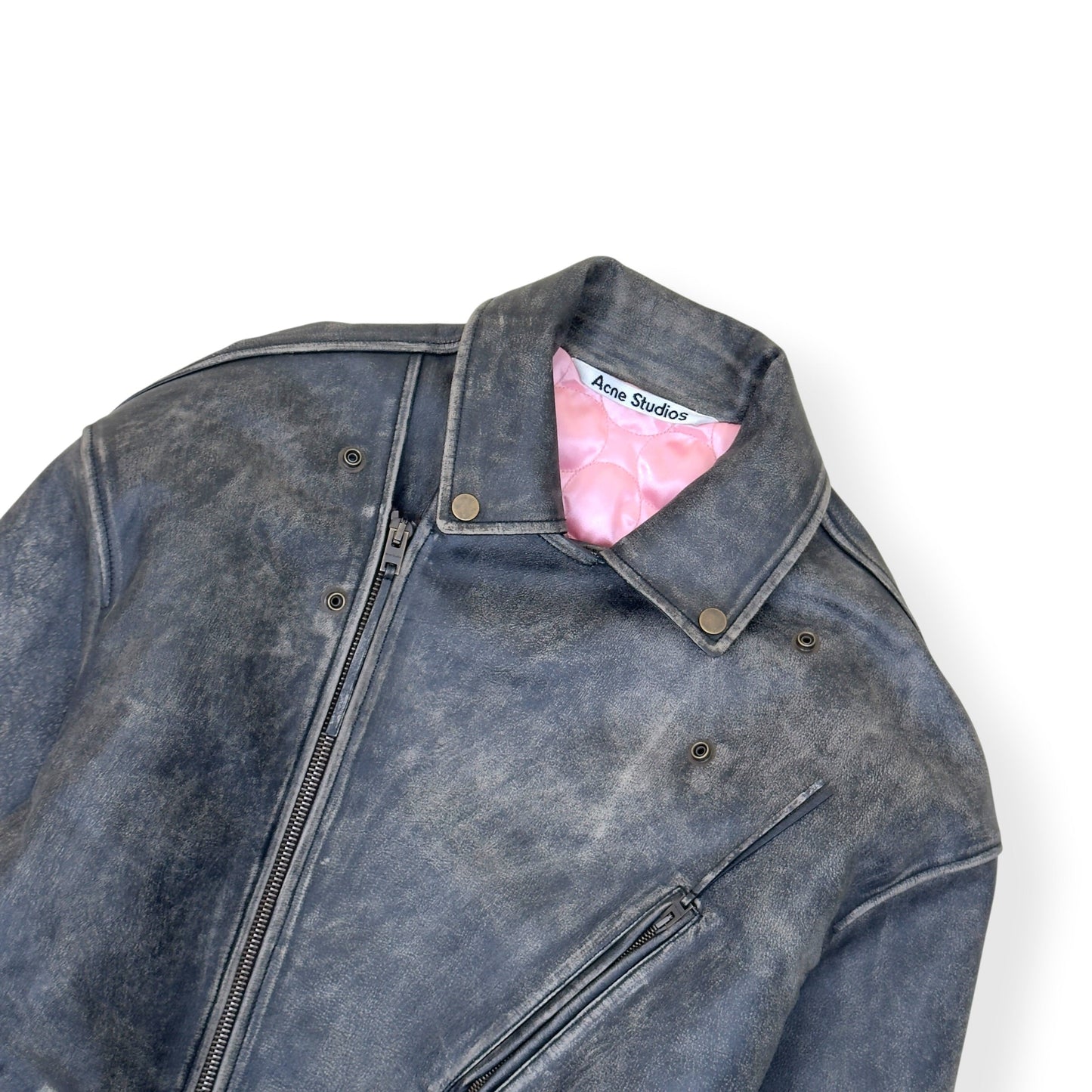 ACNE STUDIOS DISTRESSED LEATHER BIKER JACKET GREY 50 / L | Large, Grey