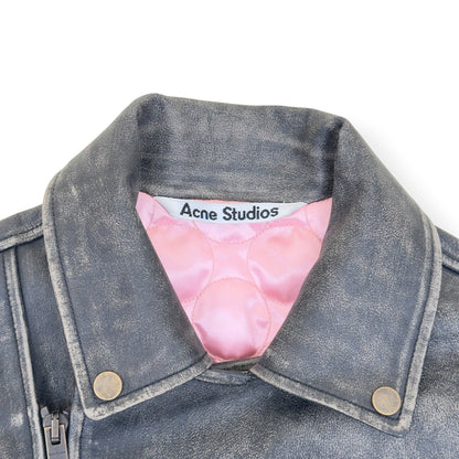 ACNE STUDIOS DISTRESSED LEATHER BIKER JACKET GREY 50 / L | Large, Grey
