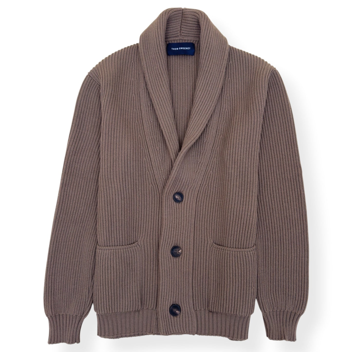 THOM SWEENEY EXTRAFINE MERINO WOOL SHAWL COLLAR CARDIGAN TAUPE L | Large, Taupe