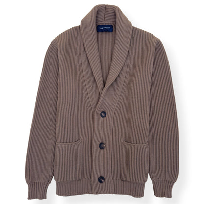 THOM SWEENEY EXTRAFINE MERINO WOOL SHAWL COLLAR CARDIGAN TAUPE L | Large, Taupe