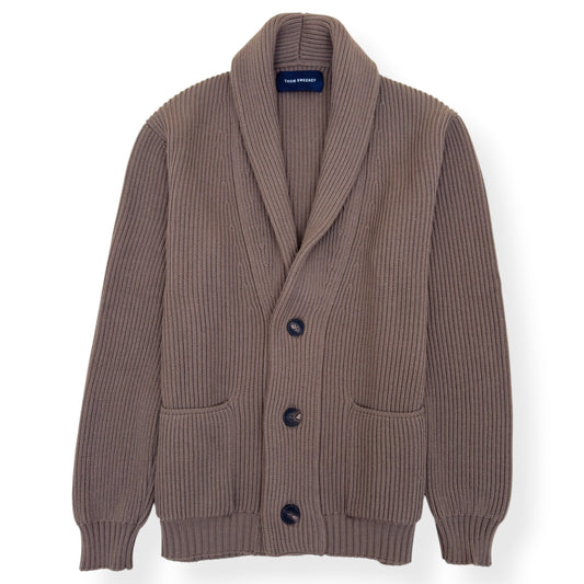 THOM SWEENEY EXTRAFINE MERINO WOOL SHAWL COLLAR CARDIGAN TAUPE L | Large, Taupe