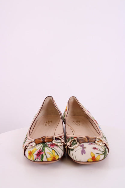 Gucci Floral Print Ballet Flats Cream/ Multi Colured 40 | DEFAULT TITLE, Cream