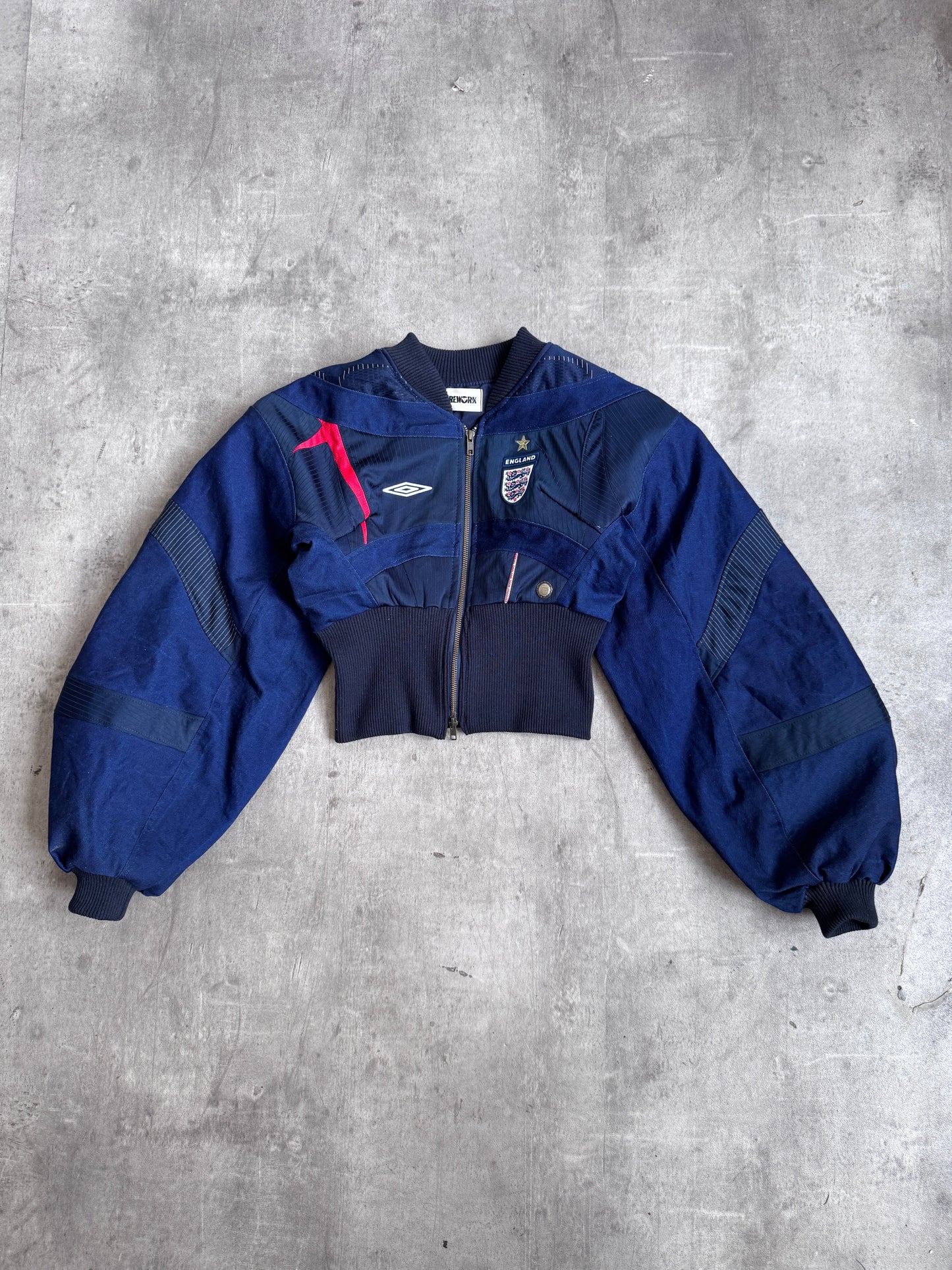 VT Rework: England x Umbro Denim Bomber Jacket | Small, Multicoloured