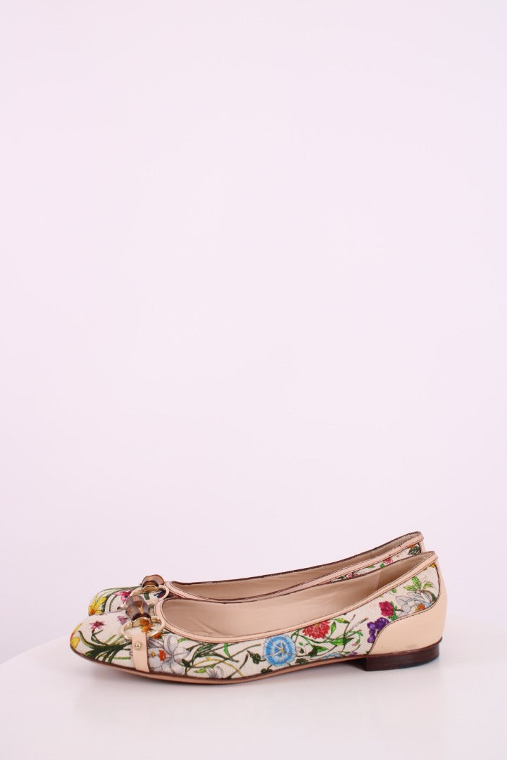 Gucci Floral Print Ballet Flats Cream/ Multi Colured 40 | DEFAULT TITLE, Cream