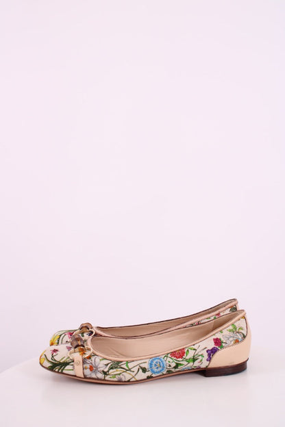Gucci Floral Print Ballet Flats Cream/ Multi Colured 40 | DEFAULT TITLE, Cream