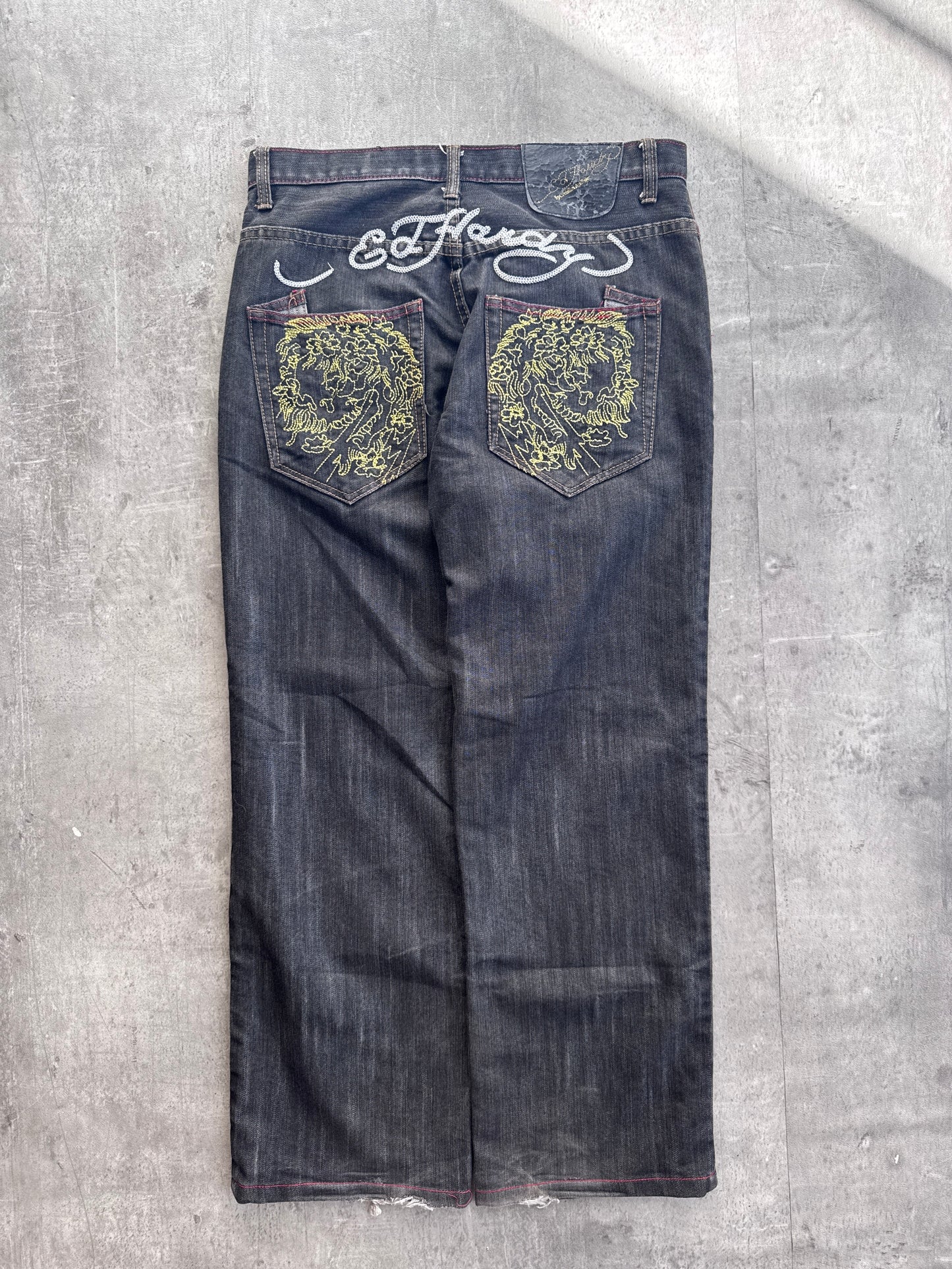 Ed Hardy Embroidered Dark Wash Jeans