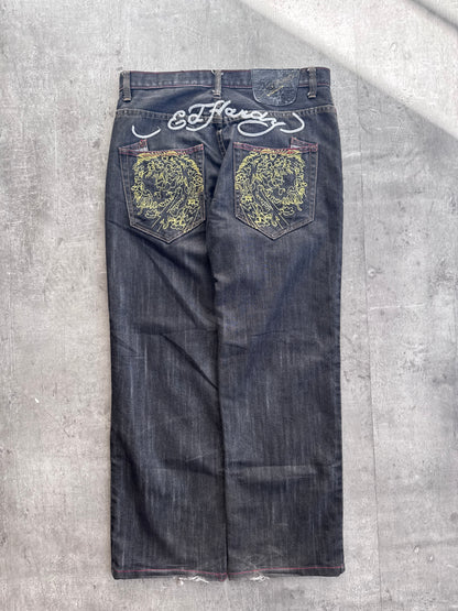 Ed Hardy Embroidered Dark Wash Jeans