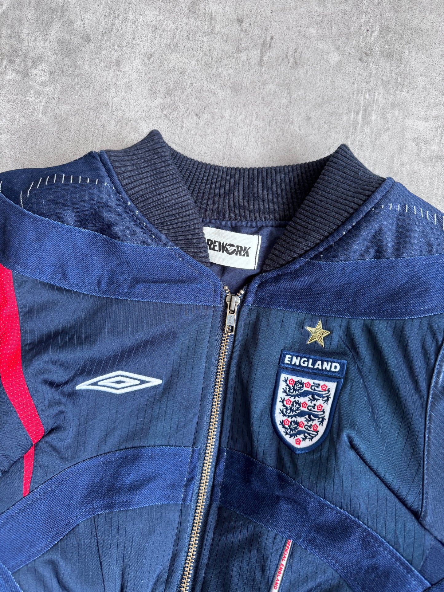 VT Rework: England x Umbro Denim Bomber Jacket | Small, Multicoloured