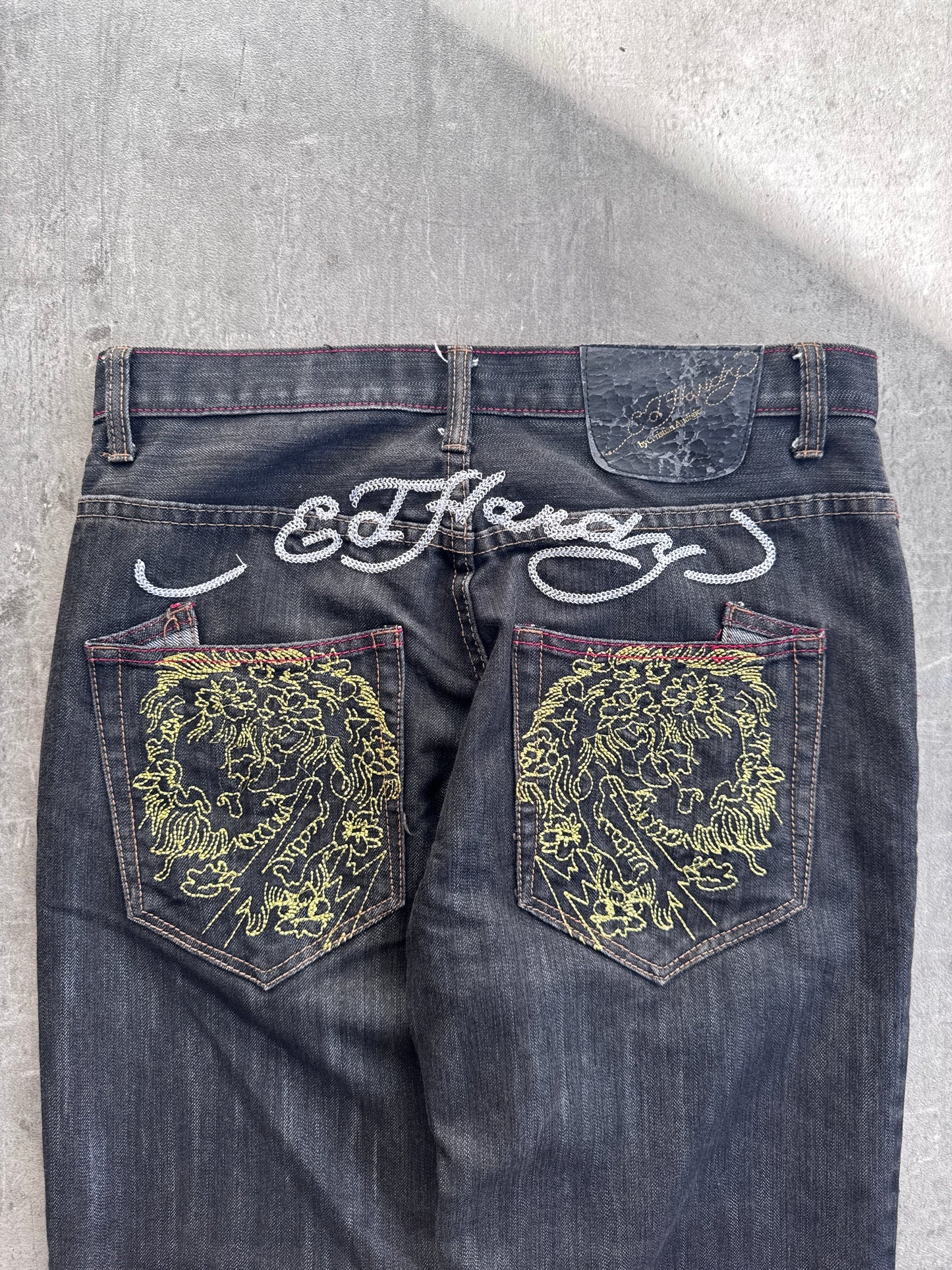 Ed Hardy Embroidered Dark Wash Jeans