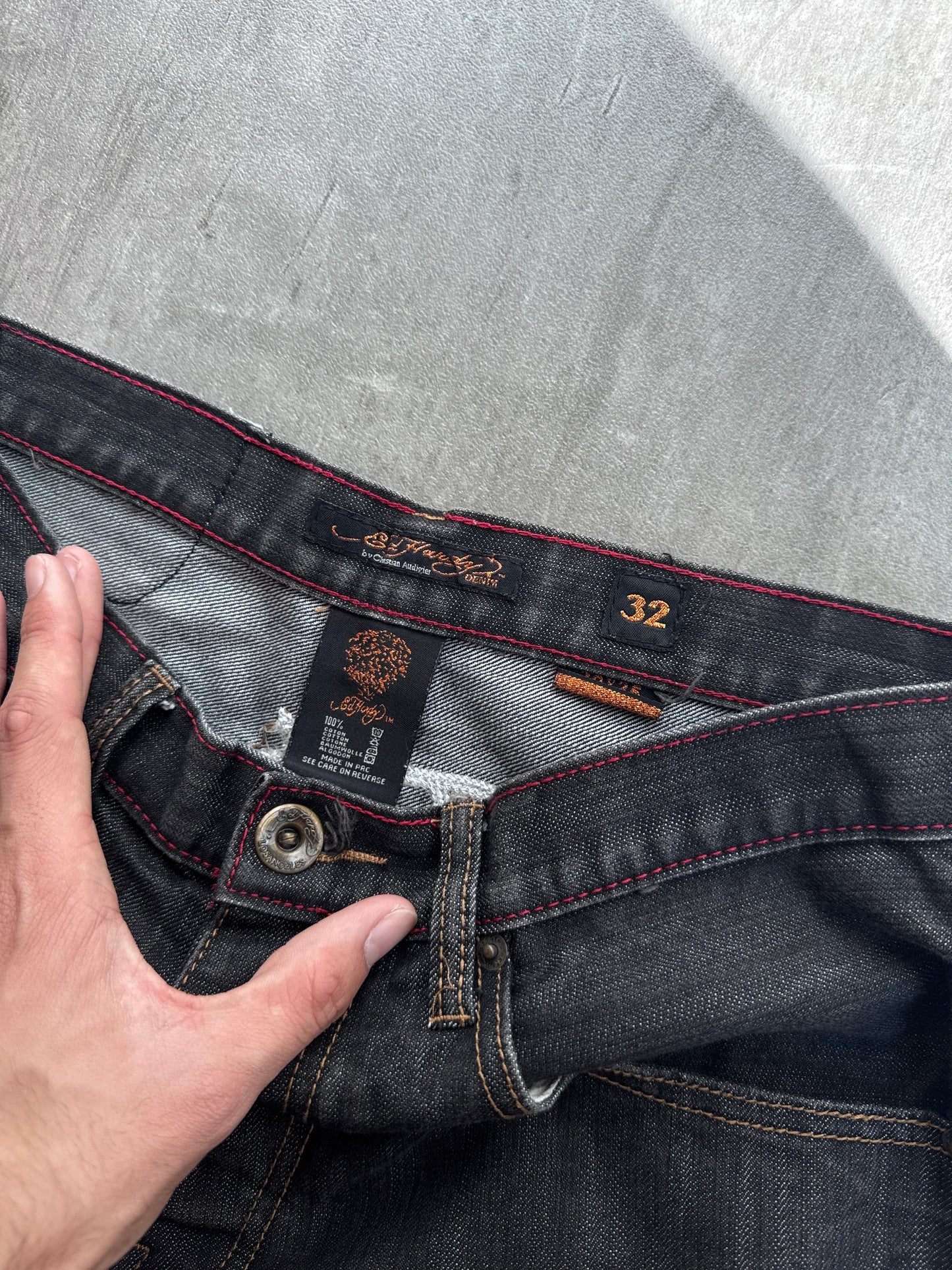 Ed Hardy Embroidered Dark Wash Jeans