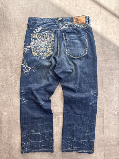 Big Train Abstract Embroidered Acid Wash Jeans