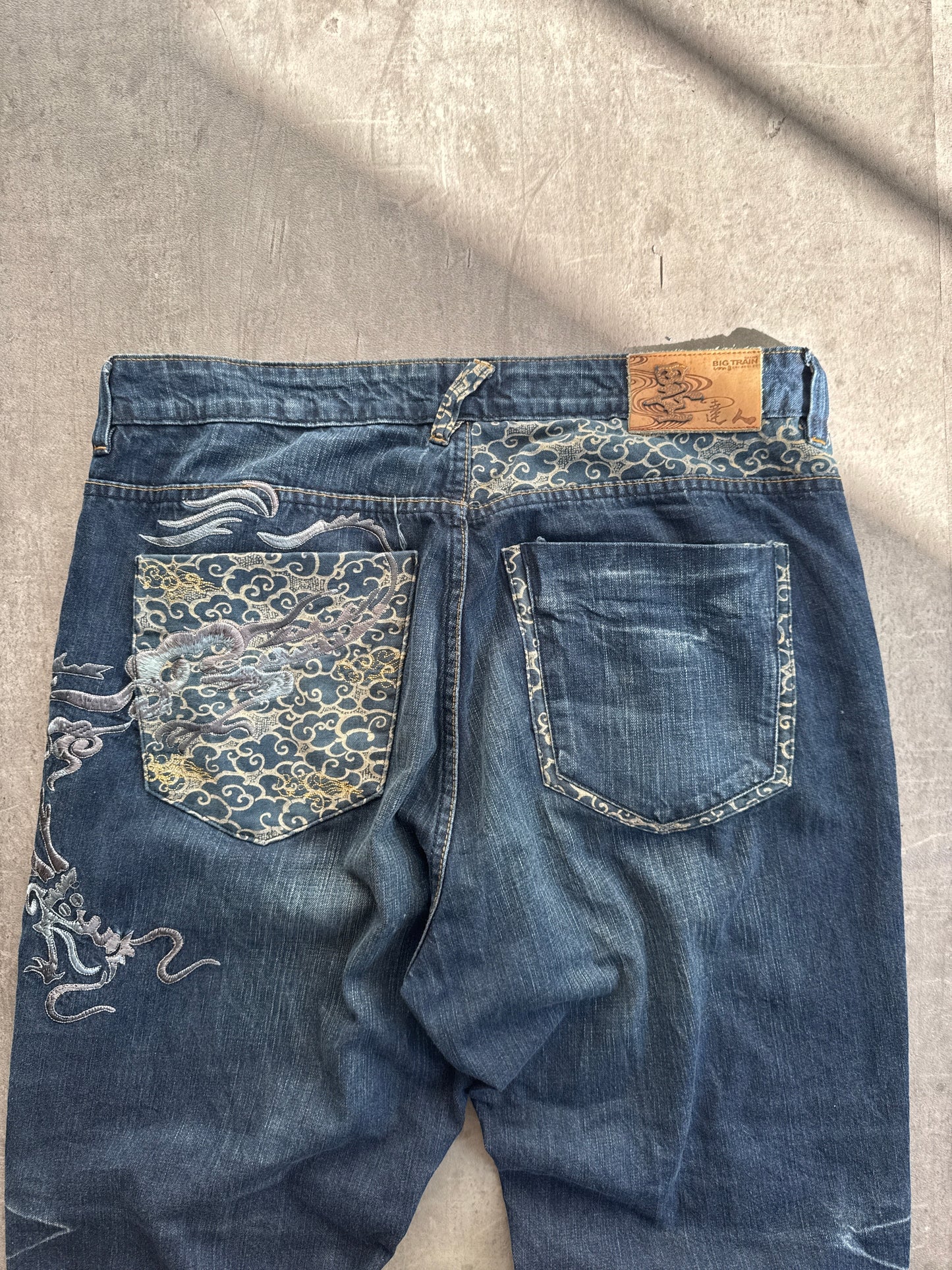 Big Train Abstract Embroidered Acid Wash Jeans