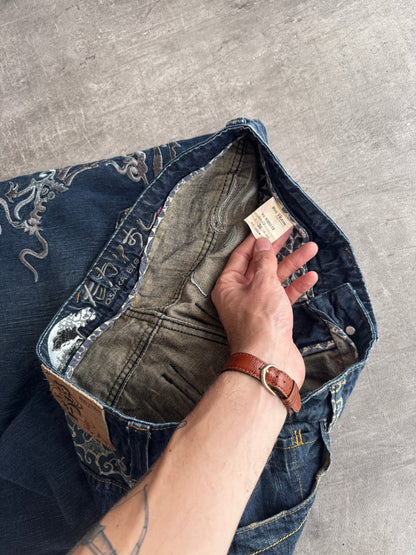 Big Train Abstract Embroidered Acid Wash Jeans