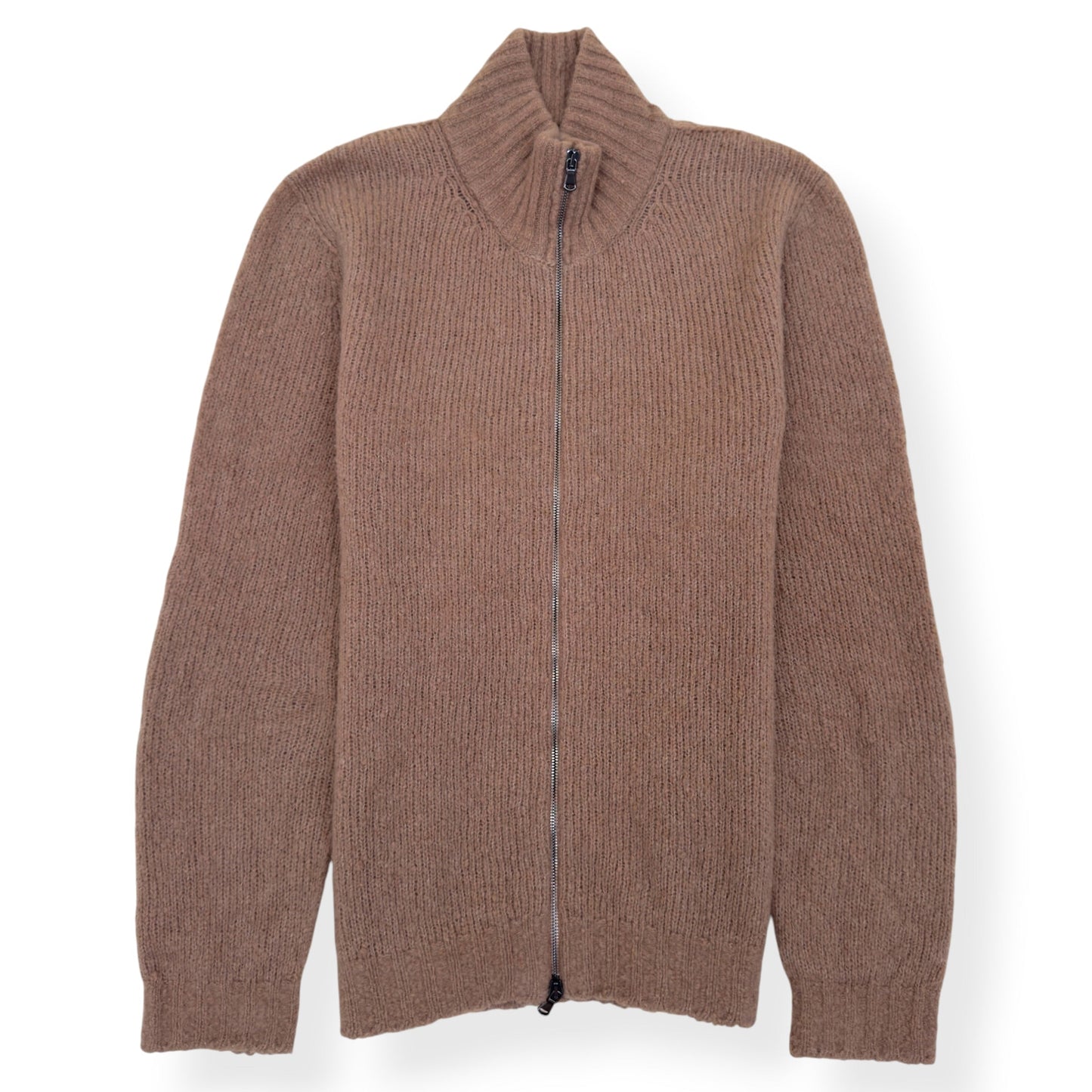 THOM SWEENEY MERINO / CASHMERE RIBBED ZIP-UP CARDIGAN CAMEL M | Medium, Camel