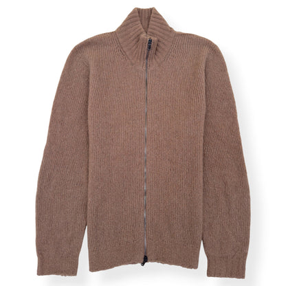 THOM SWEENEY MERINO / CASHMERE RIBBED ZIP-UP CARDIGAN CAMEL M | Medium, Camel