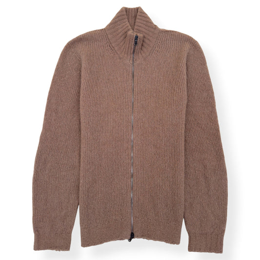 THOM SWEENEY MERINO / CASHMERE RIBBED ZIP-UP CARDIGAN CAMEL M | Medium, Camel