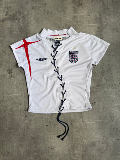 VT Rework: England White Asymmetric Lace Front Tee | Medium, Multicoloured
