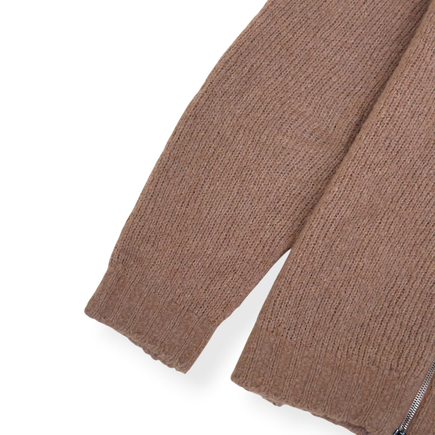 THOM SWEENEY MERINO / CASHMERE RIBBED ZIP-UP CARDIGAN CAMEL M | Medium, Camel