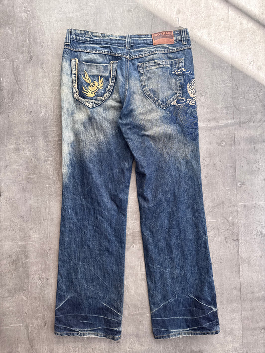 Big Train Dragon Embroidered Acid Wash Jeans