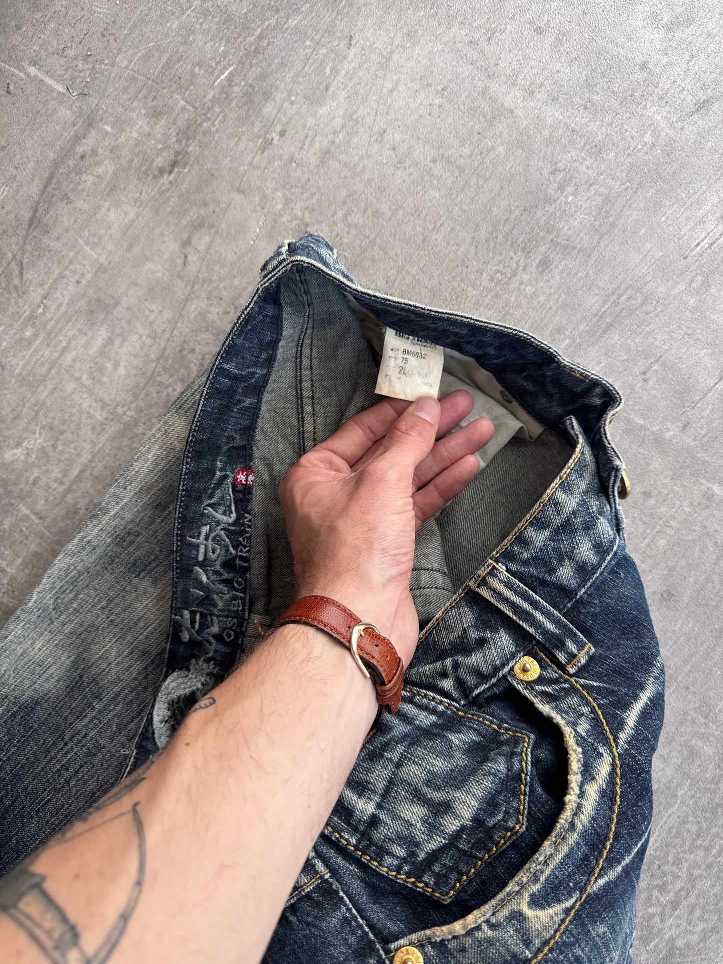 Big Train Dragon Embroidered Acid Wash Jeans