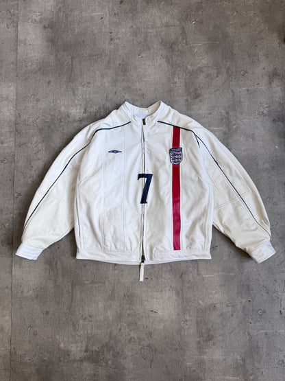 VT Rework: England "7" White Leather Moto Jacket | Large, Multicoloured