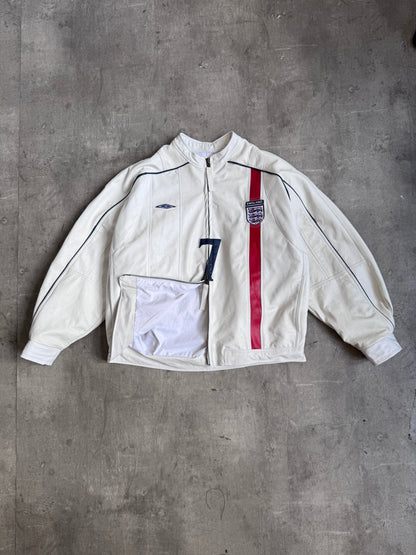 VT Rework: England "7" White Leather Moto Jacket | Large, Multicoloured