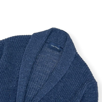 THOM SWEENEY LINEN SHAWL COLLAR RIBBED CARDIGAN BLUE M | Medium, Blue