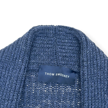 THOM SWEENEY LINEN SHAWL COLLAR RIBBED CARDIGAN BLUE M | Medium, Blue