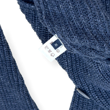 THOM SWEENEY LINEN SHAWL COLLAR RIBBED CARDIGAN BLUE M | Medium, Blue