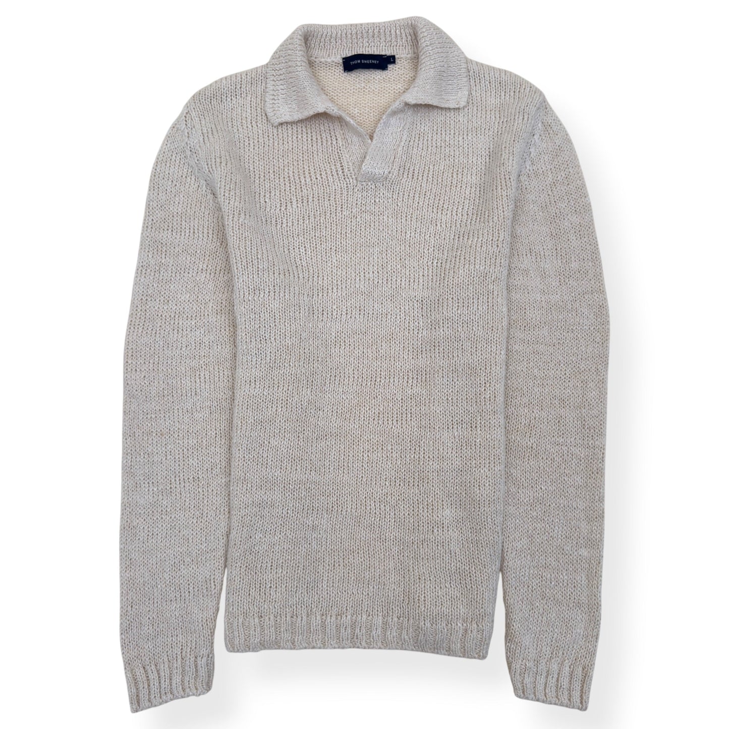 THOM SWEENEY LINEN BLEND WIDE GAUGE SKIPPER POLO SHIRT ECRU L | Large, Ecru