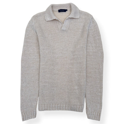 THOM SWEENEY LINEN BLEND WIDE GAUGE SKIPPER POLO SHIRT ECRU L | Large, Ecru