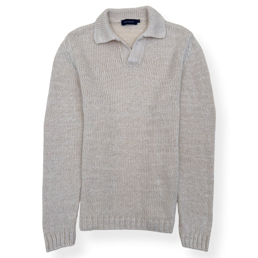 THOM SWEENEY LINEN BLEND WIDE GAUGE SKIPPER POLO SHIRT ECRU L | Large, Ecru