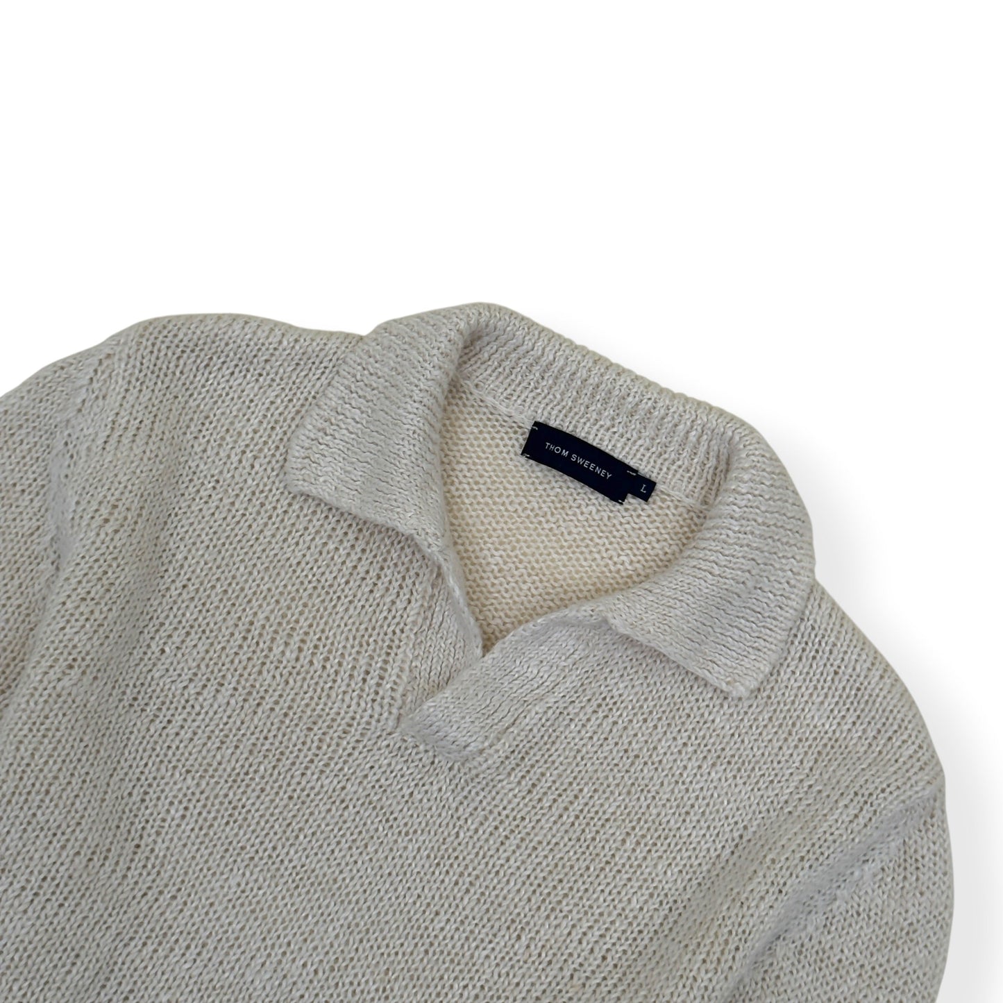 THOM SWEENEY LINEN BLEND WIDE GAUGE SKIPPER POLO SHIRT ECRU L | Large, Ecru