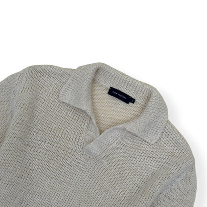 THOM SWEENEY LINEN BLEND WIDE GAUGE SKIPPER POLO SHIRT ECRU L | Large, Ecru