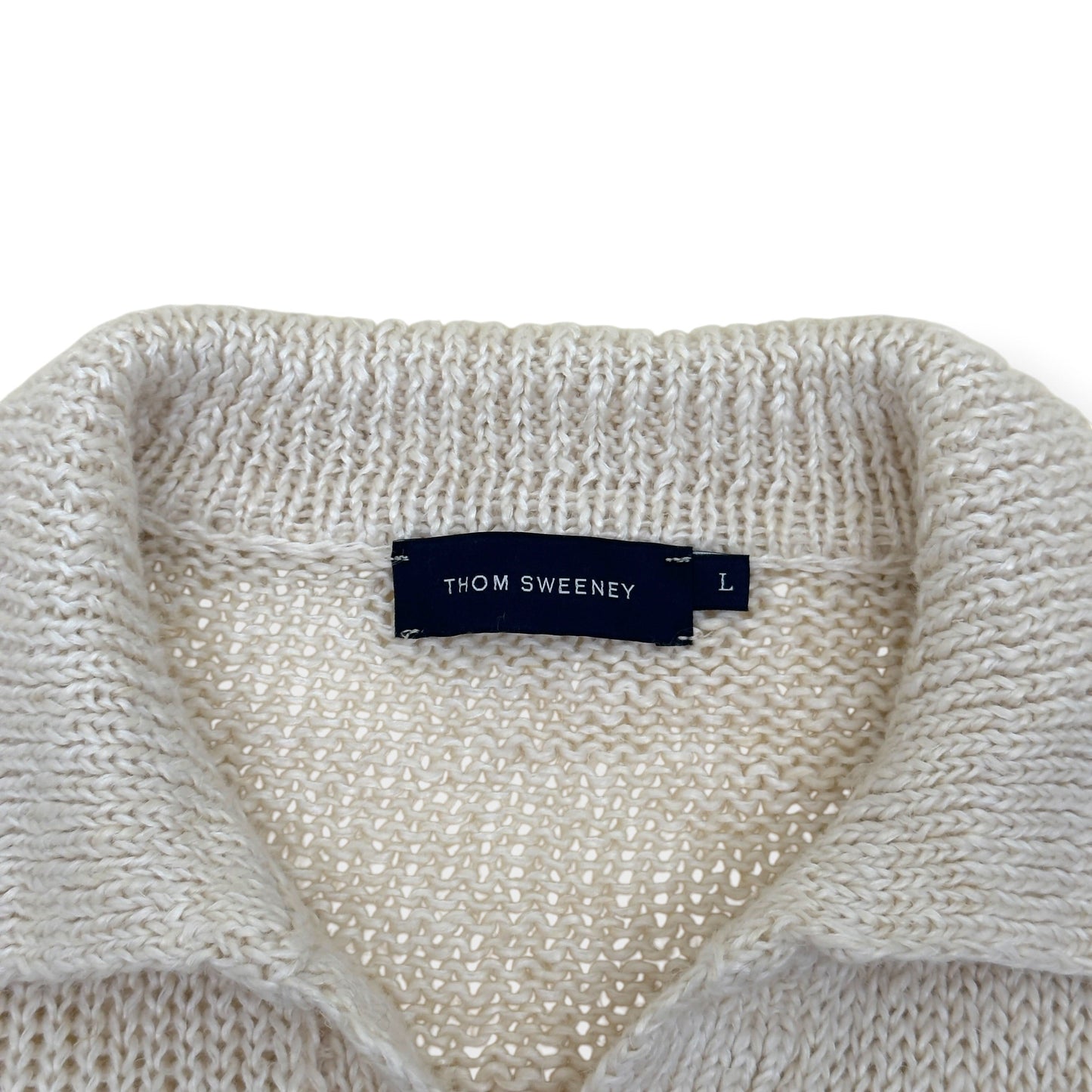 THOM SWEENEY LINEN BLEND WIDE GAUGE SKIPPER POLO SHIRT ECRU L | Large, Ecru