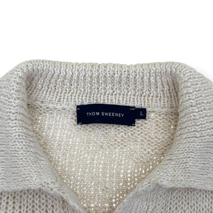 THOM SWEENEY LINEN BLEND WIDE GAUGE SKIPPER POLO SHIRT ECRU L | Large, Ecru