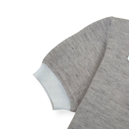 THOM SWEENEY COTTON / LINEN SHORT SLEEVE KNIT POLO GREY / WHITE M | Medium, Grey