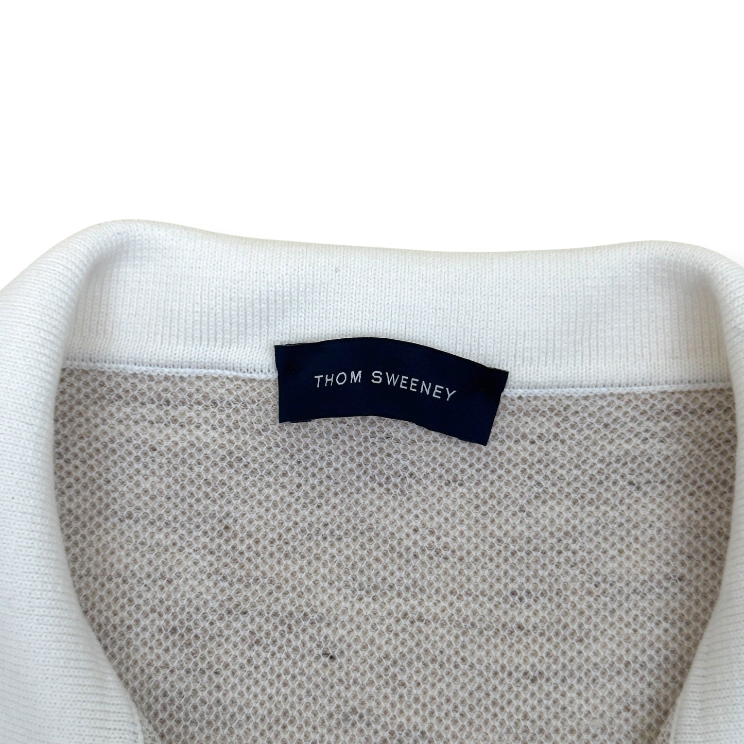 THOM SWEENEY COTTON / LINEN SHORT SLEEVE KNIT POLO GREY / WHITE M | Medium, Grey