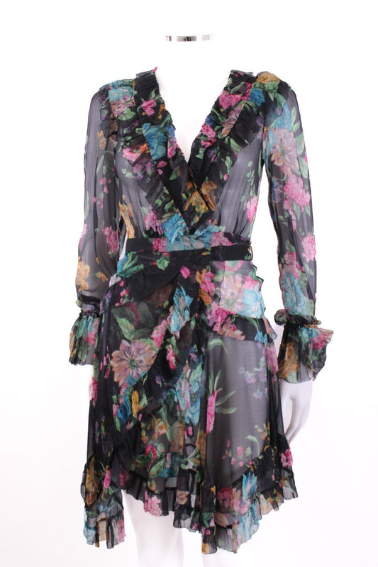 Zimmermann L/S Floral Wrap Dress Black/ Multi Coloured 8 | Default Title, Black