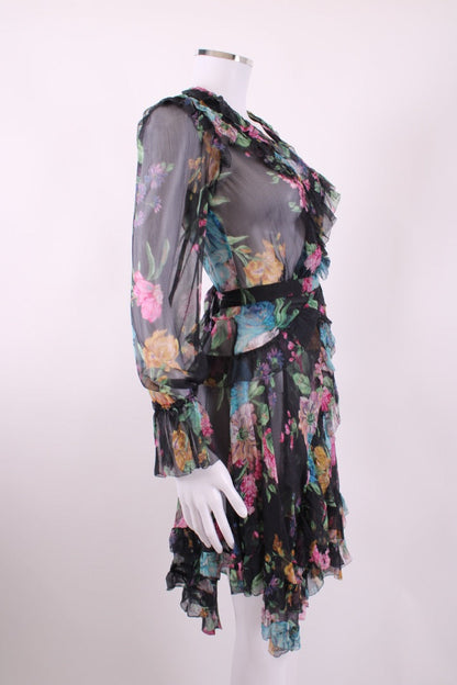 Zimmermann L/S Floral Wrap Dress Black/ Multi Coloured 8 | Default Title, Black