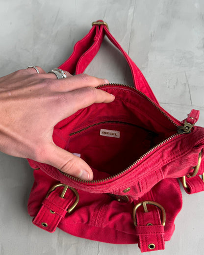 DIESEL RED CANVAS BUCKLE SIDE BAG