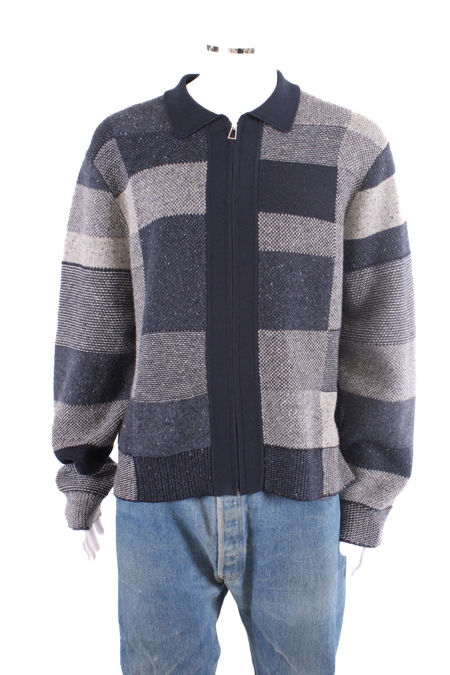 PS Paul Smith Patchwork Zip Cardigan Navy/ Grey XXL | XXL, Grey